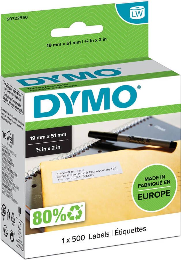 Dymo etiketten LabelWriter ft 19 x 51 mm verwijderbaar wit 500 etiketten