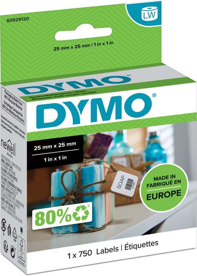 Dymo Etiket LabelWriter multifunctioneel 25x25mm 1 rolá 750 stuks wit