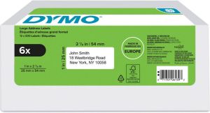 Dymo etiketten LabelWriter ft 25 x 54 mm wit doos van 6 x 500 etiketten