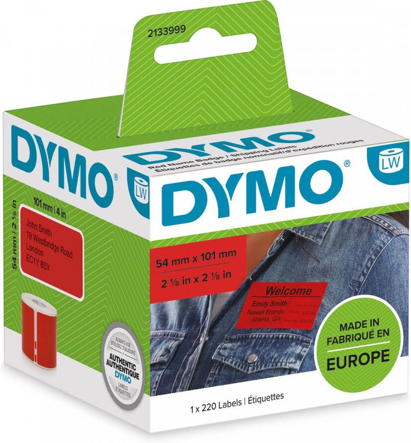 Dymo etiketten LabelWriter ft 54 x 101 mm permanent rood 220 etiketten