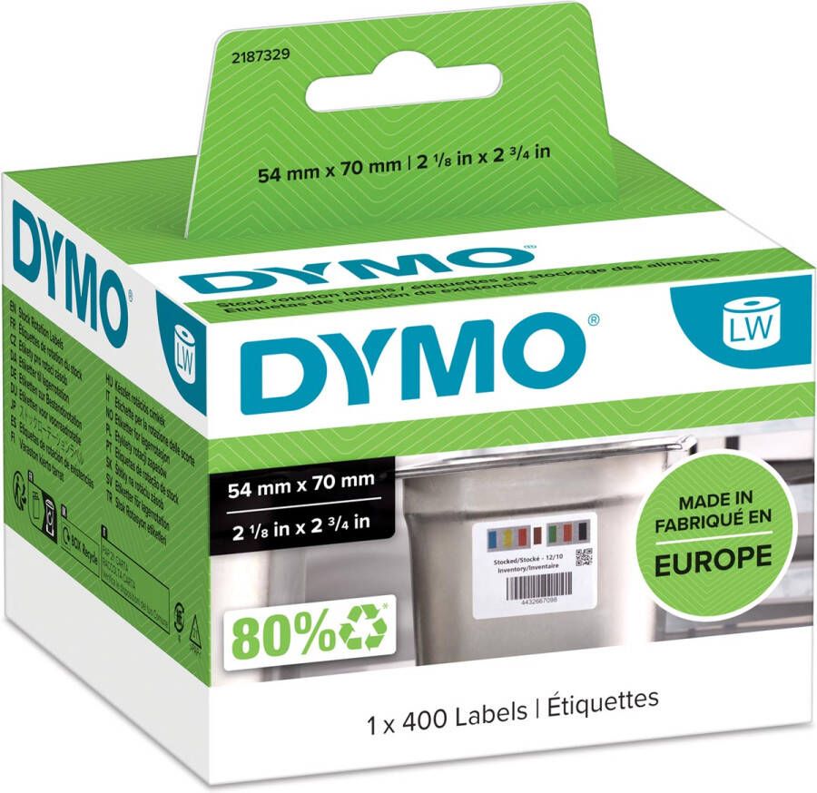 Dymo etiketten LabelWriter ft 70 x 54 mm voor voedingsindustrie wit 400 etiketten