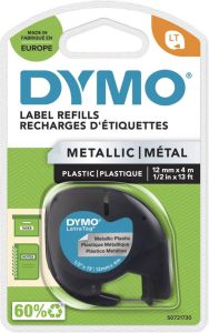 Dymo Labeltape Letratag 91208 metallic 12mm zwart op zilver