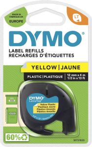 Dymo Labeltape Letratag 91202 plastic 12mm zwart op geel