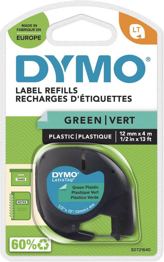 Dymo Labeltape Letratag 91204 plastic 12mm zwart op groen