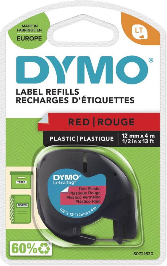 Dymo Labeltape Letratag 91203 plastic 12mm zwart op rood
