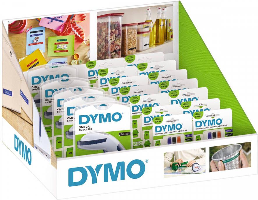 Dymo Lettertang Omega display van 5 stuks en 16 blisters van 3 D3 tapes
