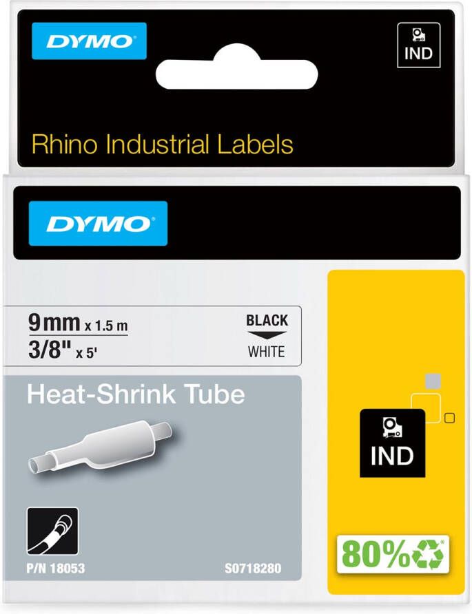 Dymo RHINO krimpkous 9 mm, zwart op wit online kopen