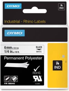 Dymo RHINO tape permanent polyester 6 mm zwart op wit