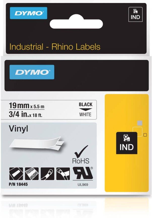 Dymo RHINO vinyltape 19 mm zwart op wit