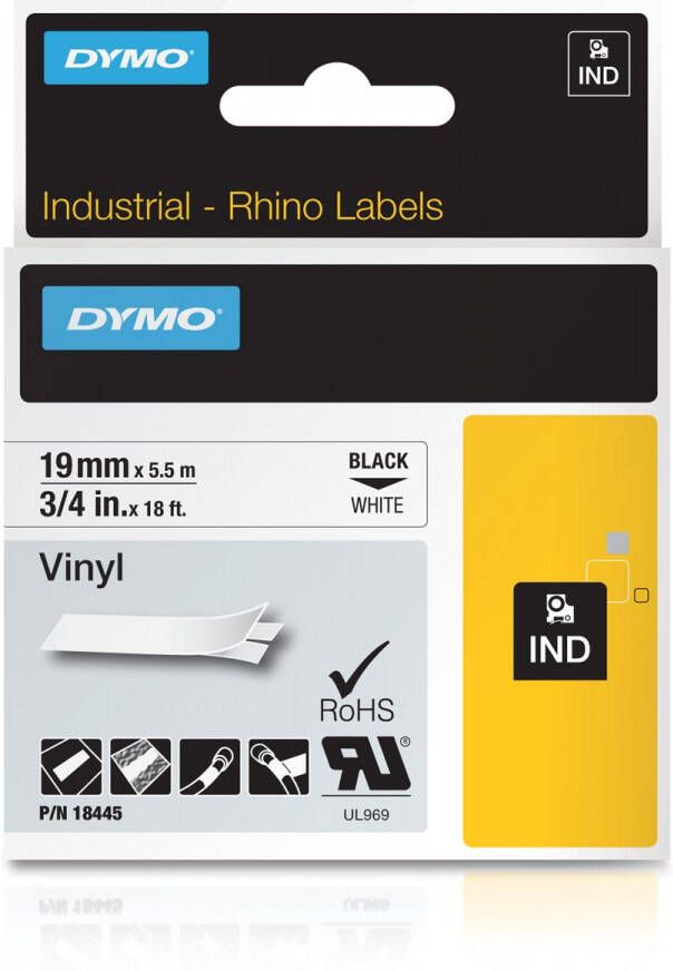 Dymo RHINO vinyltape 19 mm zwart op wit