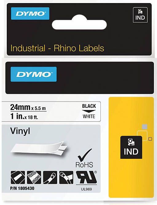 Dymo RHINO vinyltape 24 mm, zwart op wit online kopen