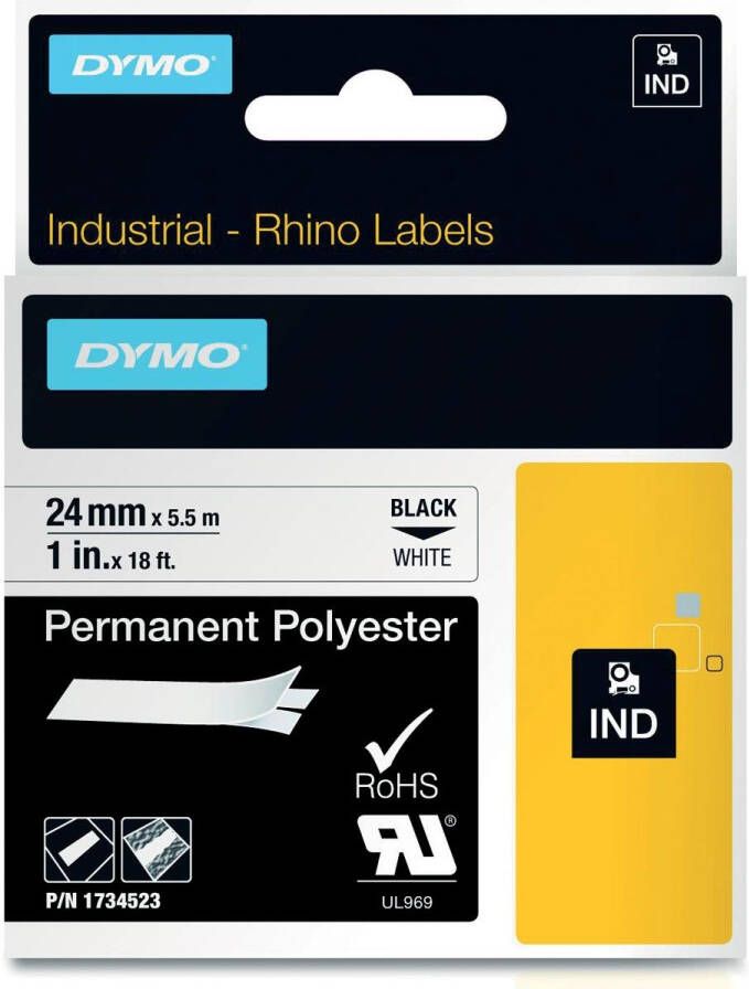 Dymo RHINO vinyltape 24 mm zwart op wit