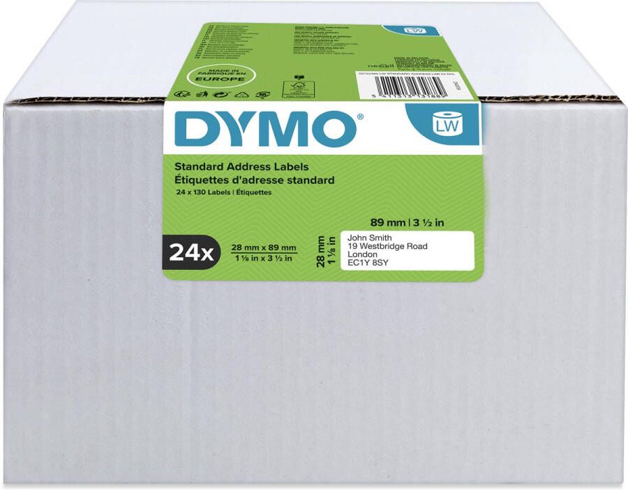 Dymo Value Pack etiketten LabelWriter ft 89 x 28 mm, wit, doos van 24 x 130 etiketten online kopen