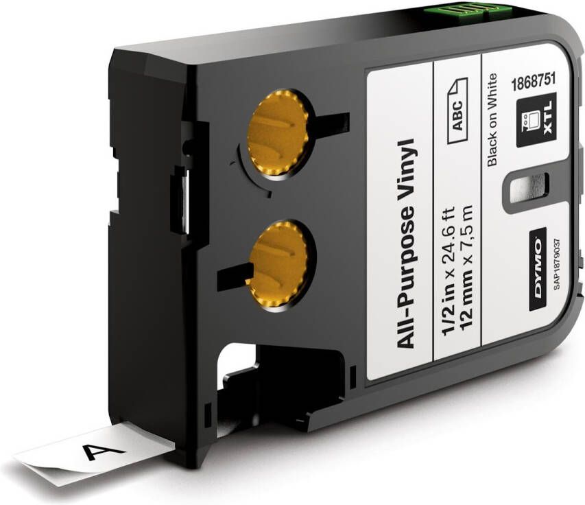 Dymo XTL tape ft 12 mm zwart op wit vinyl