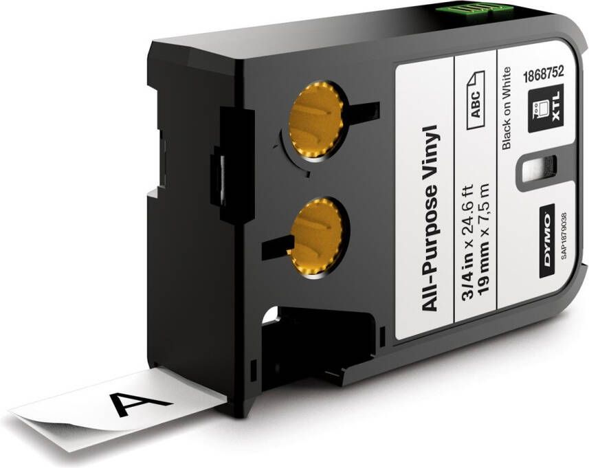 Dymo XTL tape ft 19 mm zwart op wit vinyl