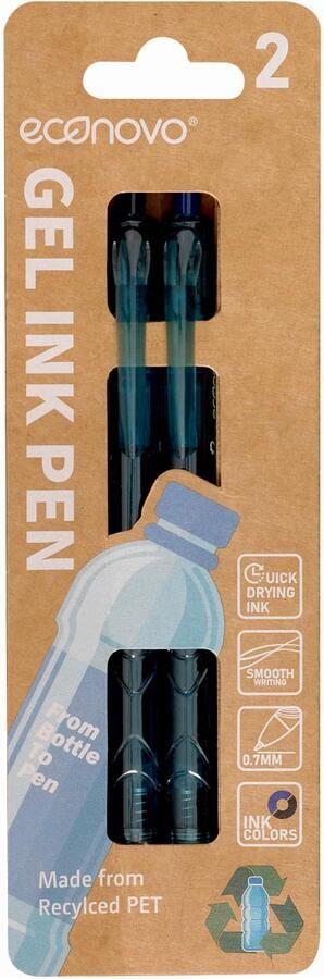 Econovo Gelschrijver 0.7mm blauw en zwart blister Ã  2 stuks