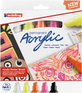 Edding Acrylic marker breed assortiment set van 5 stuks neon