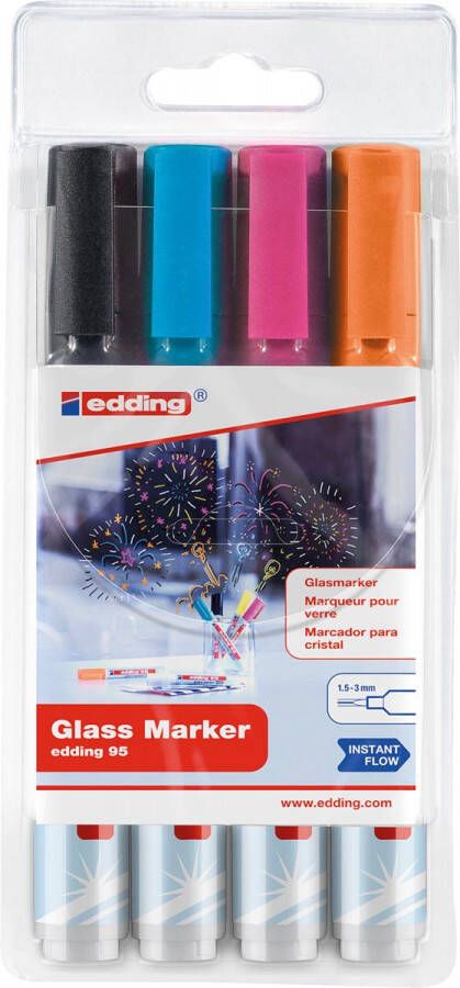 Edding e-95 glasmarker set van 4 geassorteerde kleuren
