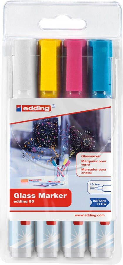 Edding Viltstift 95 glasbord rond 1.5-3mm inclusief wit assorti setà 4 stuks