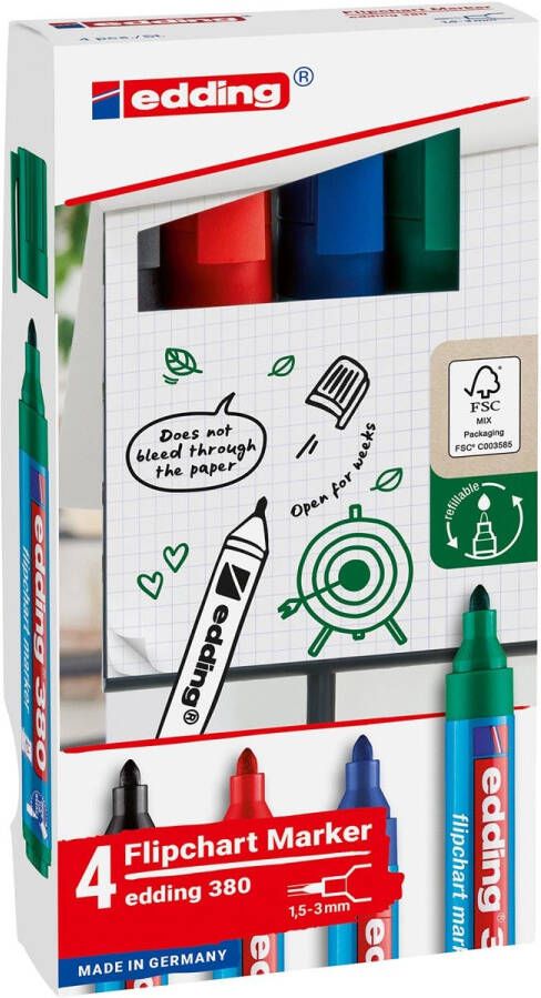 Edding flipchartmarker E-380 geassorteerde kleuren blister van 4 stuks