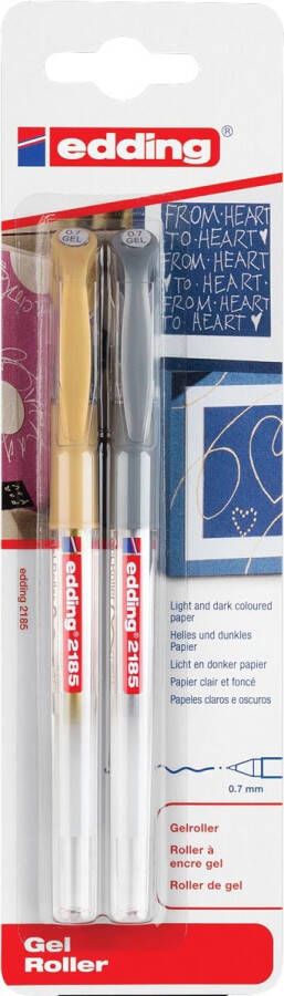 Edding gelroller 2185 goud en zilver blister met 2 stuks