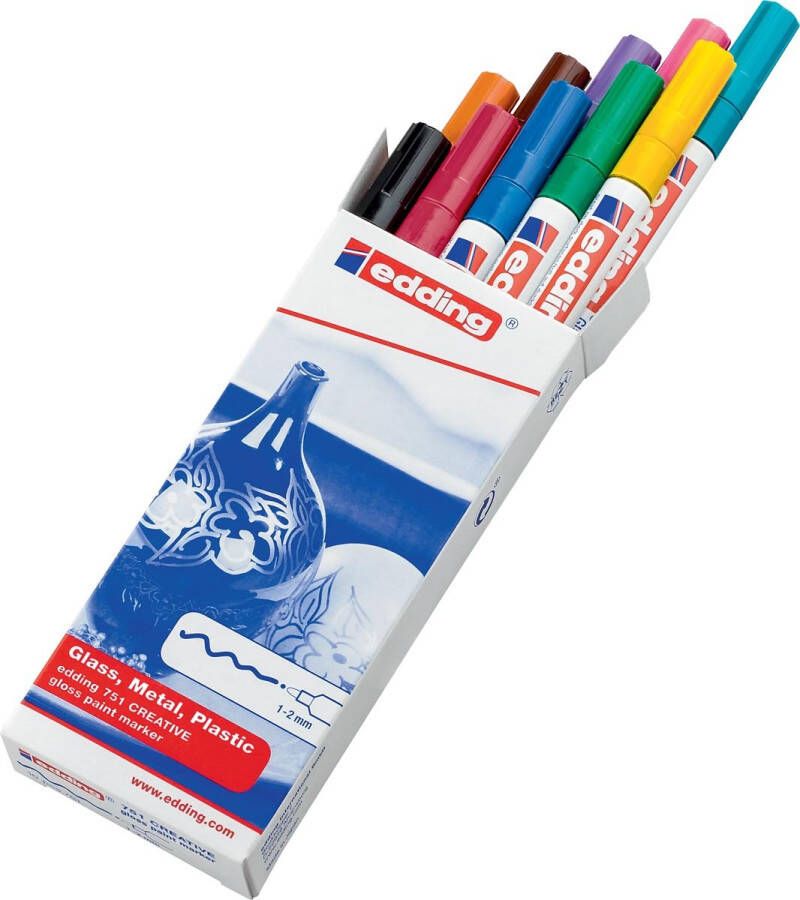 Edding glanslakmarker 751 set van 10 stuks in geassorteerde kleuren