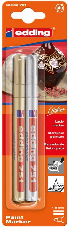 Edding paintmarker e-751 Professional blister van 2 stuks goud en zilver - Foto 2