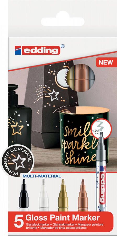 Edding Glanslakmarker Kalligrafie 753 doos van 5 stuks in geassorteerde kleuren - Foto 2