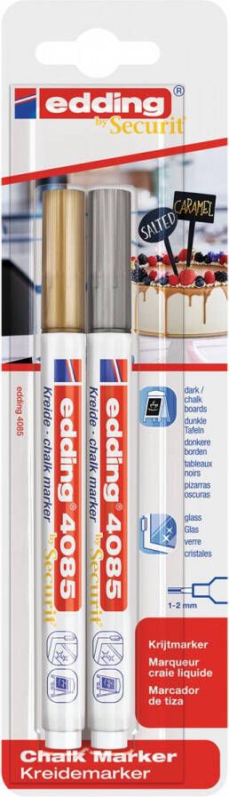 Edding Krijtmarker e-4085 ronde punt van 1 2 mm blister van 2 stuks zilver en goud