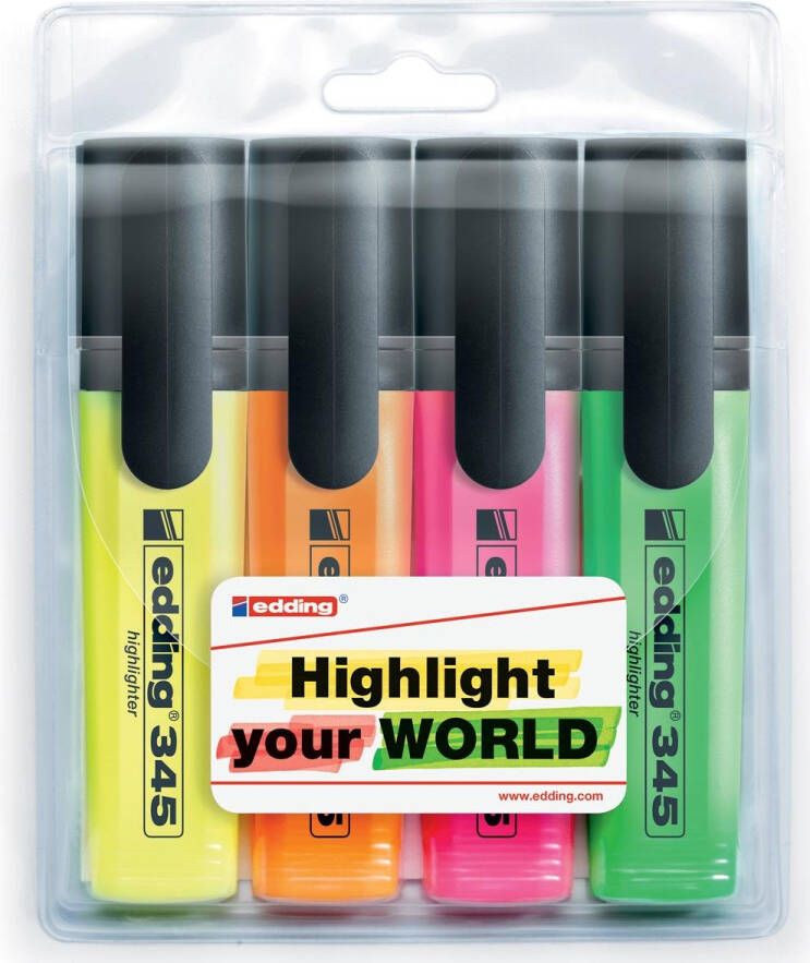 Edding markeerstift 345 etui van 4 stuks in geassorteerde kleuren