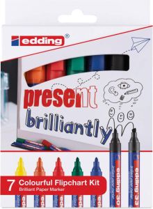 Edding Merkstift brilliant paper marker e-30 en e-33 blister met 7 stuks in geassorteerde kleuren