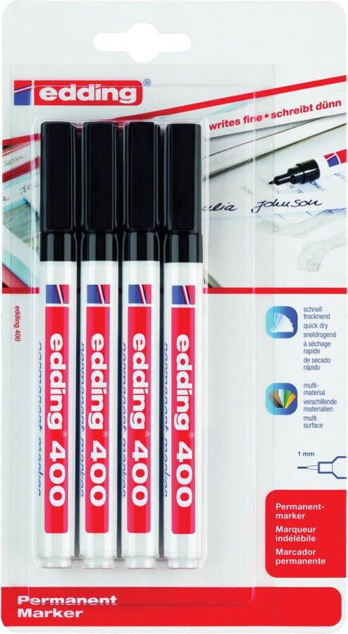 Edding 400 4 permanent marker blister zwart 4 stuks 1mm - Foto 2