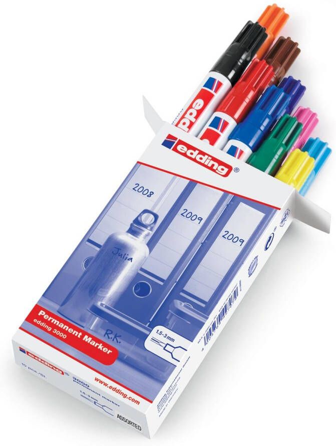 Edding permanent marker 3000 doos van 10 stuks in geassorteerde kleuren