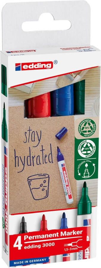 Edding permanent marker 3000 geassorteerde kleuren blister van 4 stuks
