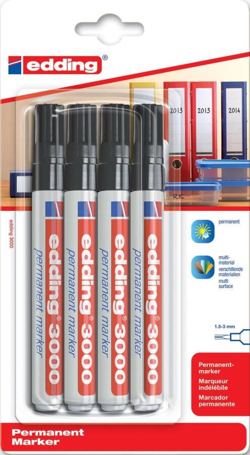 Edding Viltstift 3000 rond 1.5-3mm zwart blisterà 4 stuks - Foto 2