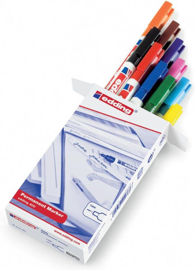 Edding permanent marker 400 doos van 10 stuks in geassorteerde kleuren