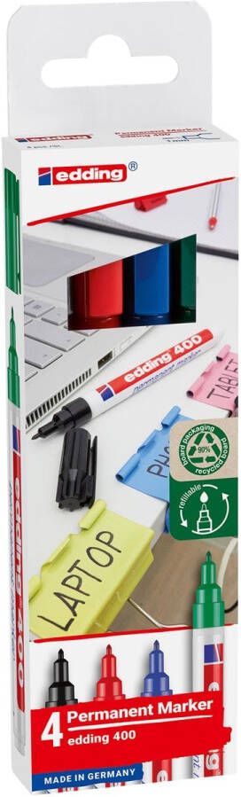 Edding permanent marker 400 geassorteerde kleuren blister van 4 stuks