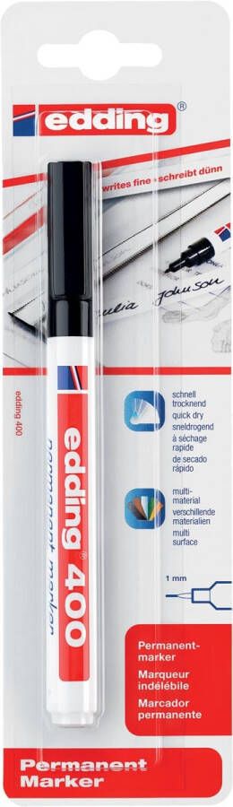 Edding Viltstift 400 rond 1mm zwart blisterà 1 stuk