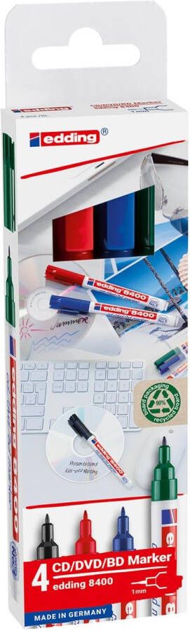 Edding permanent marker CD DVD BD 8400 geassorteerde kleuren blister van 4 stuks