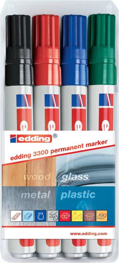 Edding permanent marker e-3300 blister van 4 stuks in geassorteerde kleuren