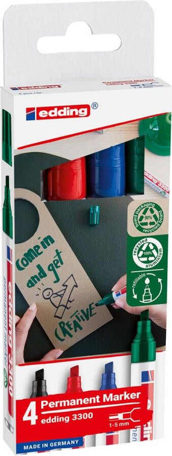 Edding permanent marker E-3300 geassorteerde kleuren blister van 4 stuks