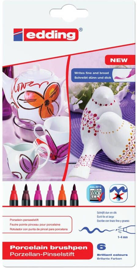Edding Brushpen 4200 porselein warme kleuren assorti etuià 6 stuks