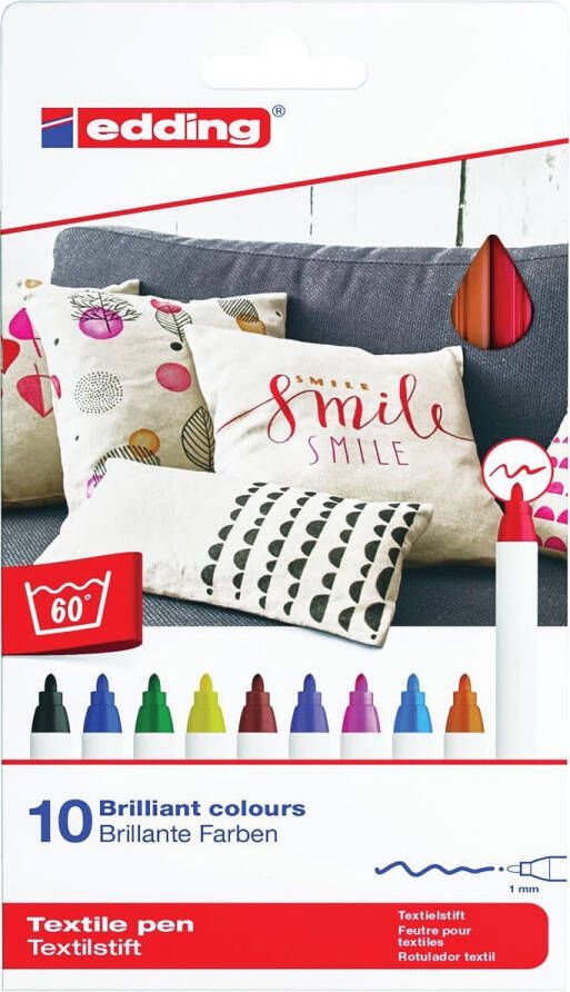 Edding textielpen 4600 set van 10 stuks in geassorteerde kleuren