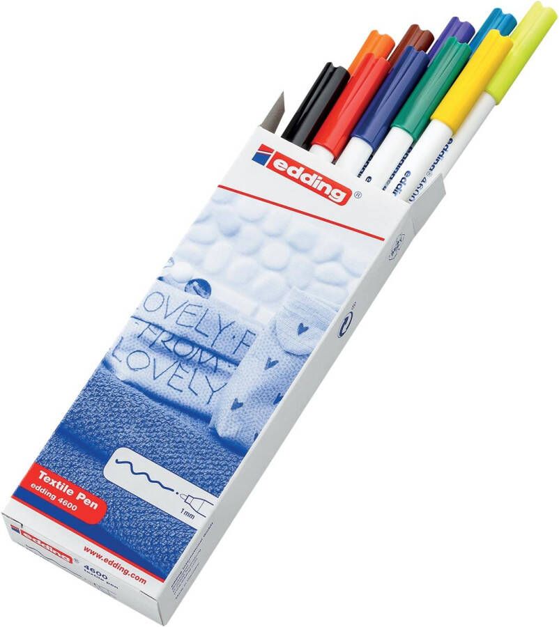 Edding textielstift 4600 doos met 10 stuks in basis kleuren