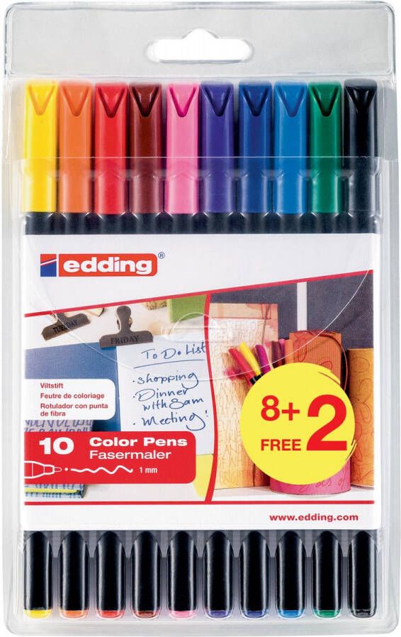 Edding viltstift 1200 blister met 10 stuks(8 + 2 gratis)in geassorteerde kleuren