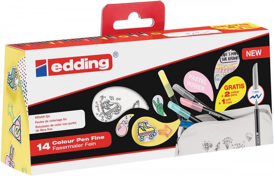 Edding viltstift 1200 blister met 14 stuks (12 + 2 gratis) in geassorteerde pastelkleuren