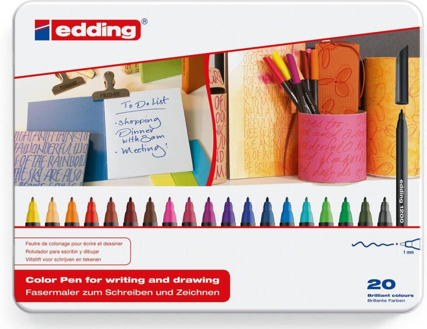 Edding Â 1200 viltstift fijn metalen doos van 20 assorti