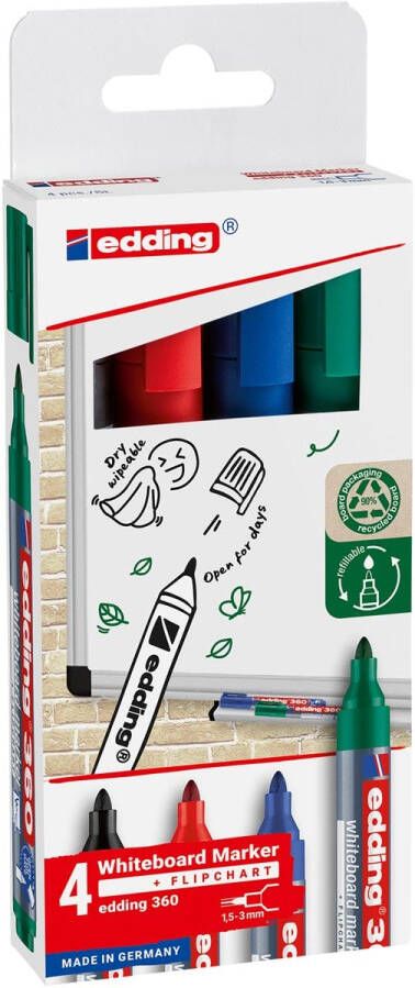 Edding whiteboard marker 360 geassorteerde kleuren blister van 4 stuks