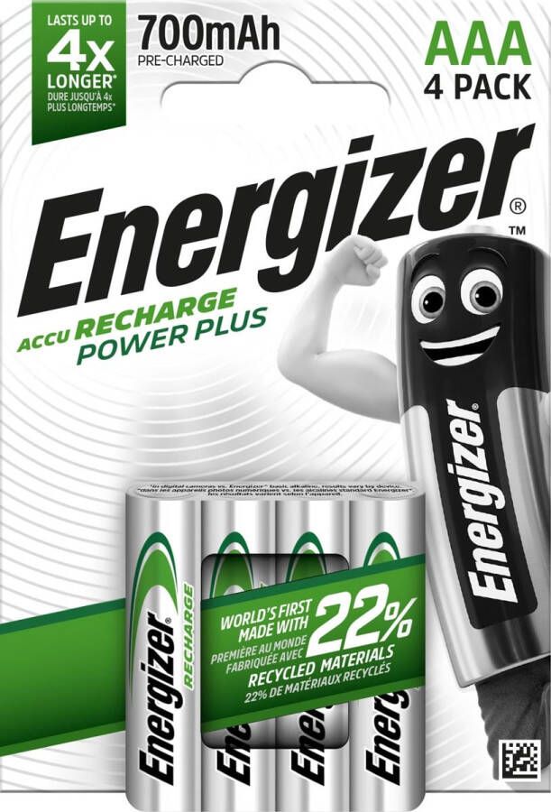 Energizer herlaadbare batterijen Power Plus AAA blister van 4 stuks
