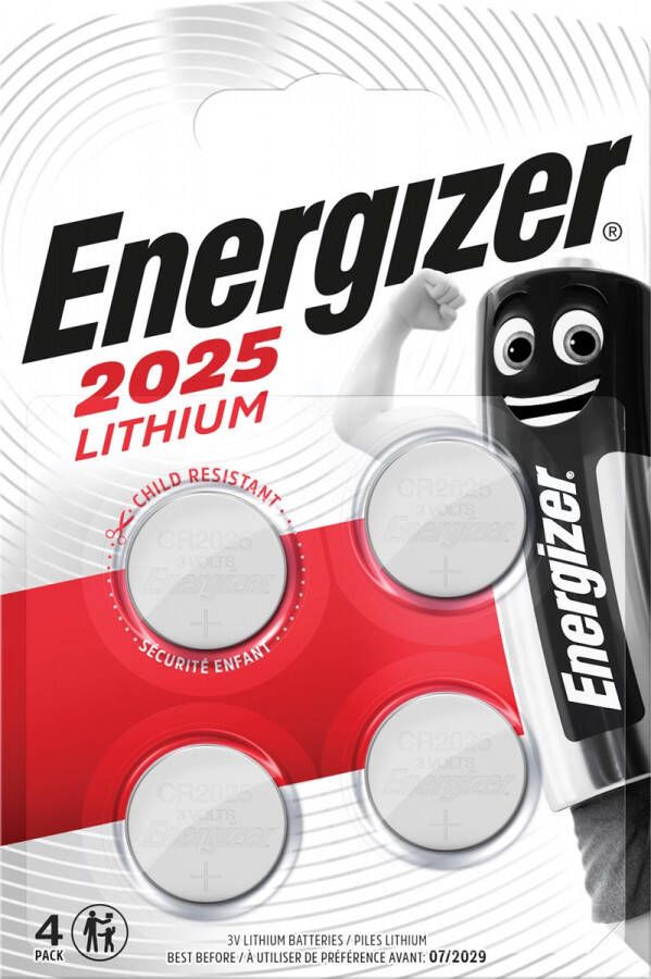 Energizer knoopcellen lithium CR2025 blister van 4 stuks